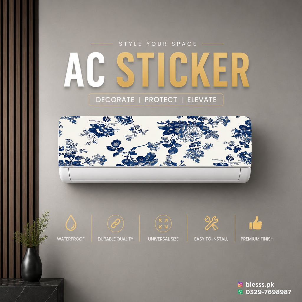 Blue Floral AC Sticker
