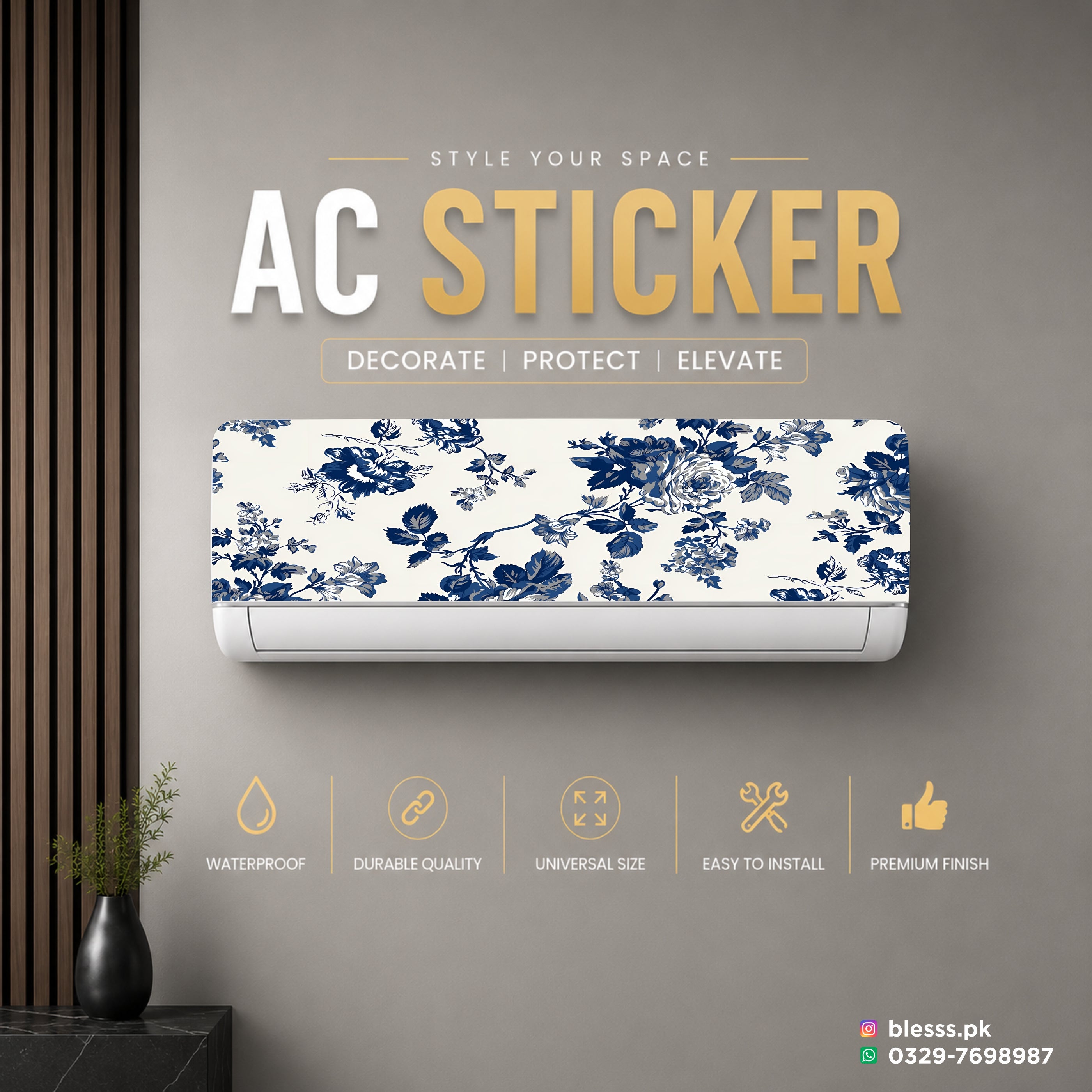 Blue Floral AC Sticker