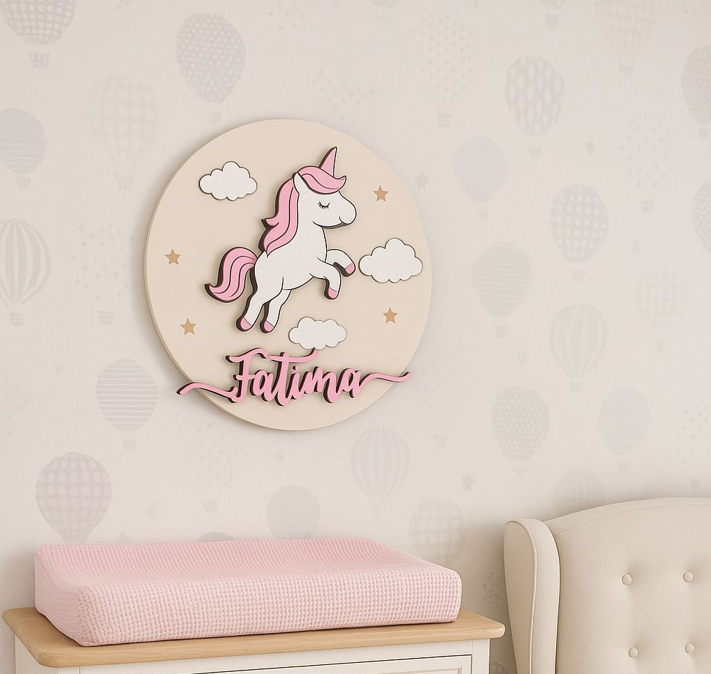 3D Nursery Namezter with Horse with Cloud & Star Background
